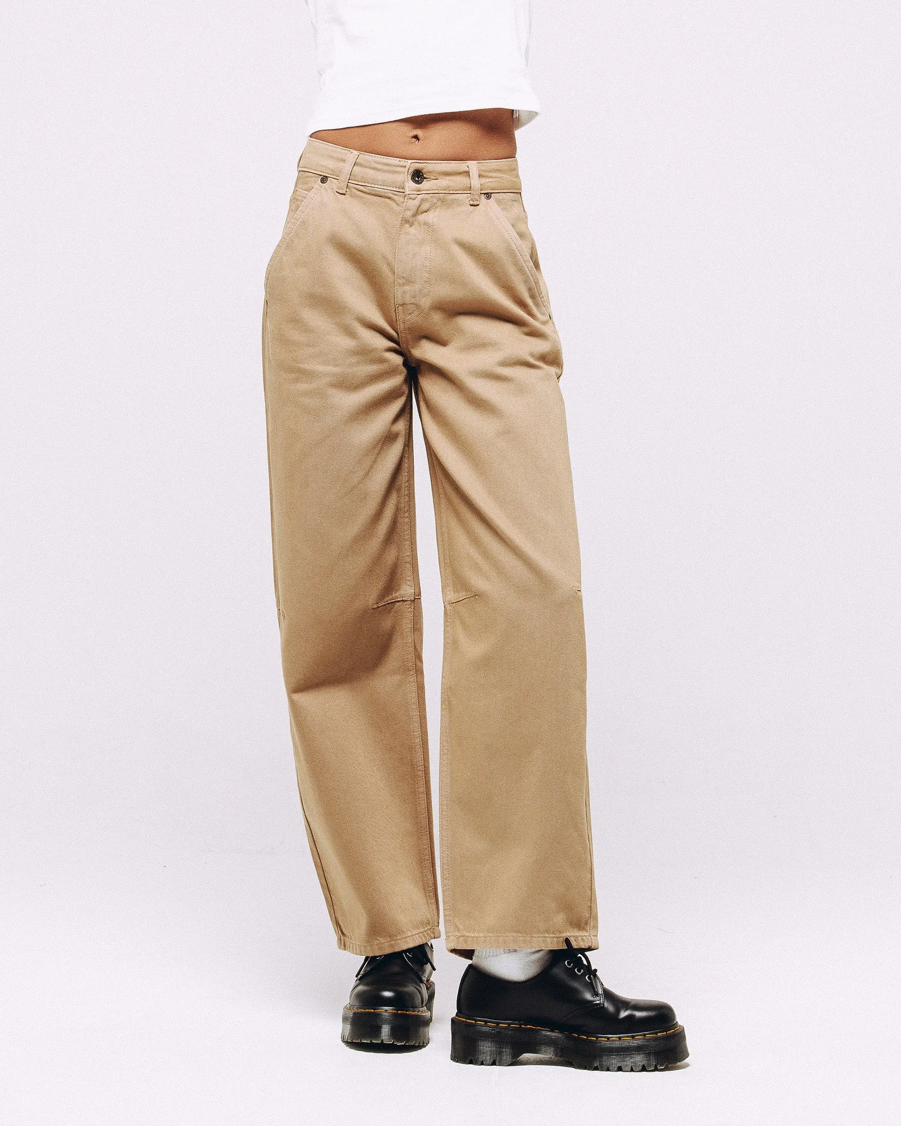 Grace Barrel Leg Jean - Washed Sand Snag Resistant Fabric