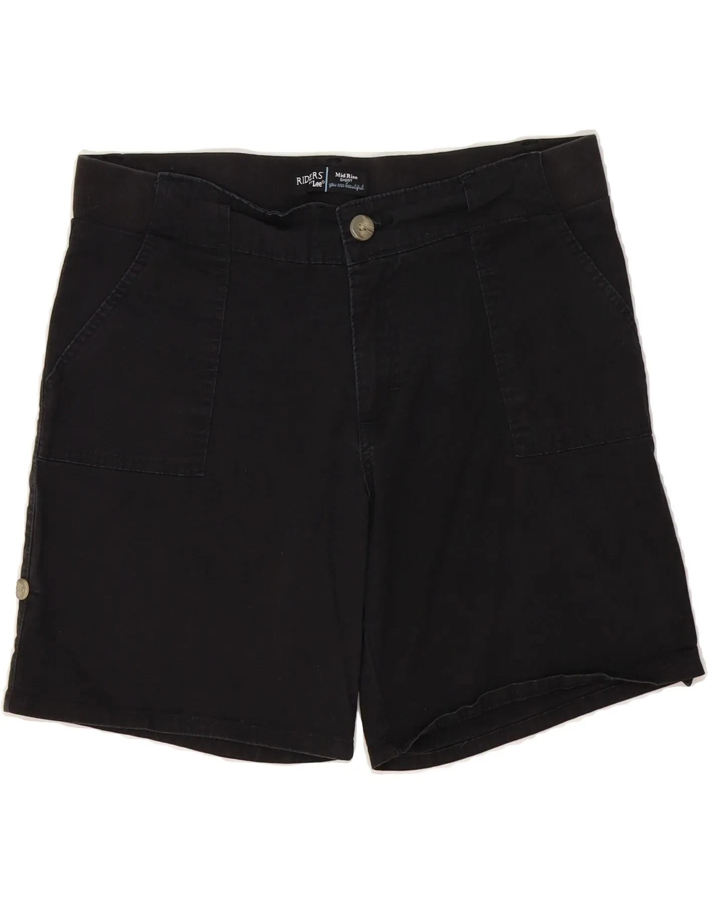 LEE Womens Riders Mid Rise Chino Shorts US 12 Large W34  Black Cotton Core Flex