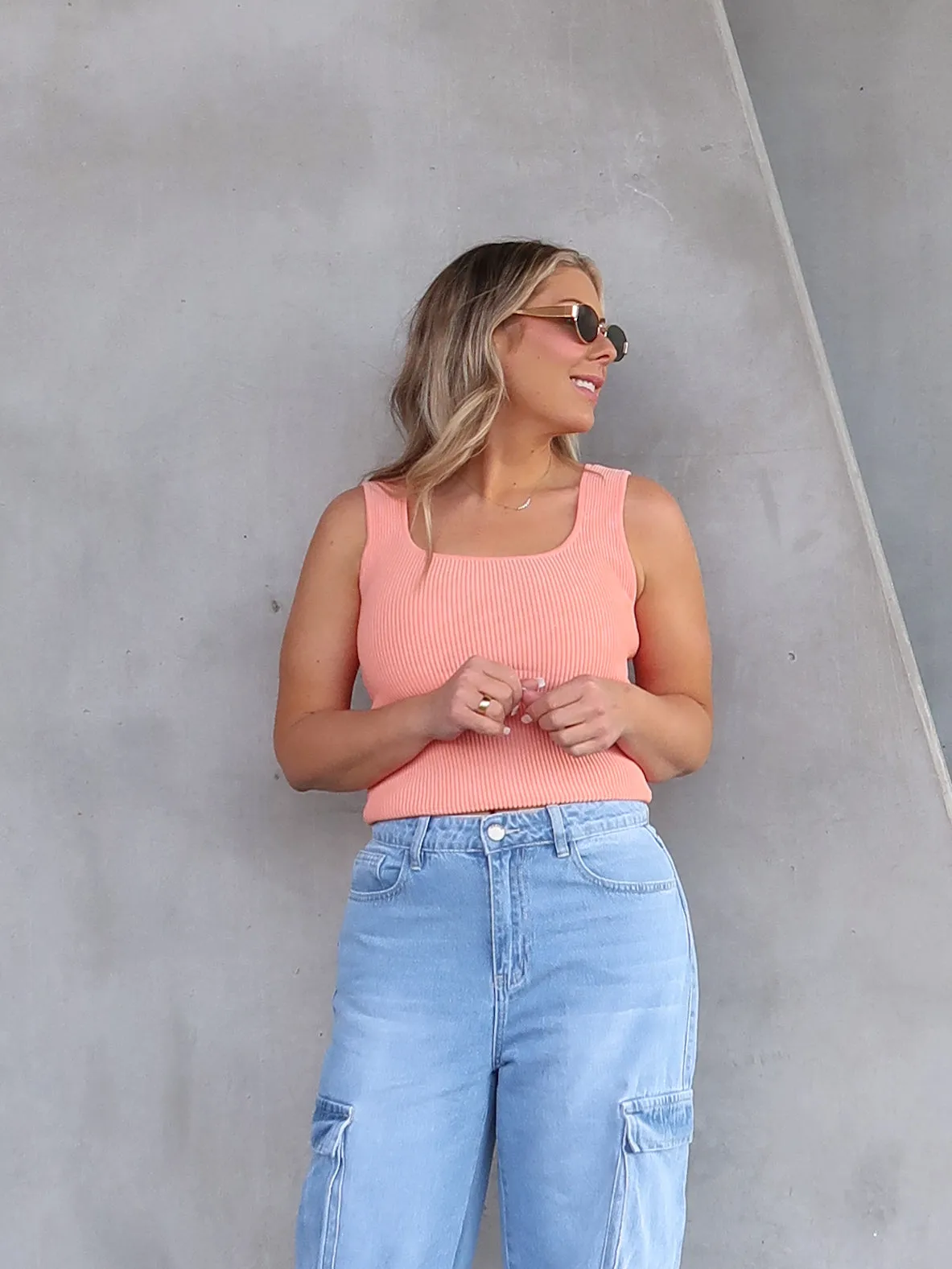 Yarn Dyed Fabric Mona Singlet - Peach