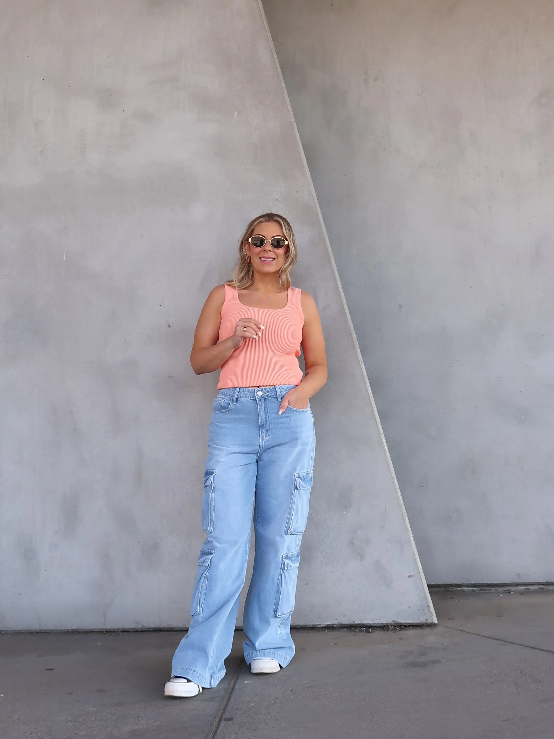 Laser Cut Edges Mona Singlet - Peach