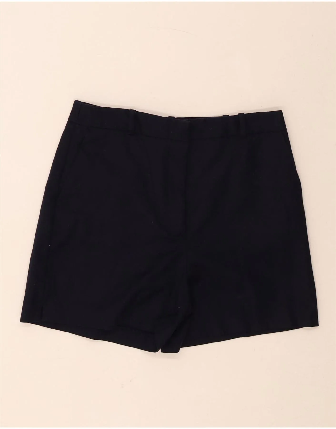 ZARA Womens High Waist Casual Shorts Medium W28   Navy Blue Cotton Reflective Trim Detail