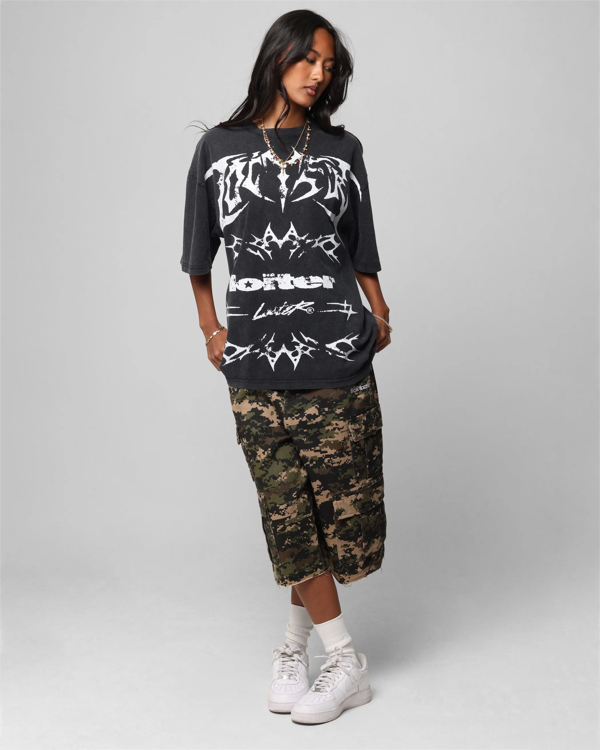 Loiter Metal Stacked Vintage T-Shirt Vintage Black Stylish Day Wear Stain Resistant