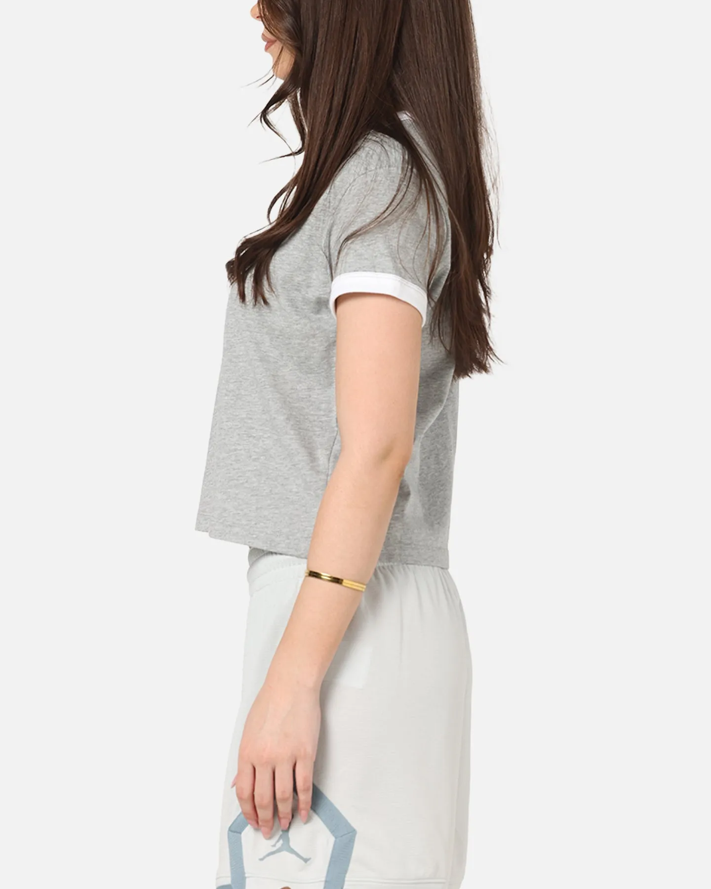 Nike Women's Sportswear Graphic Ringer T-Shirt Dark Grey Heather Chic Comfort Style High Density Fabric