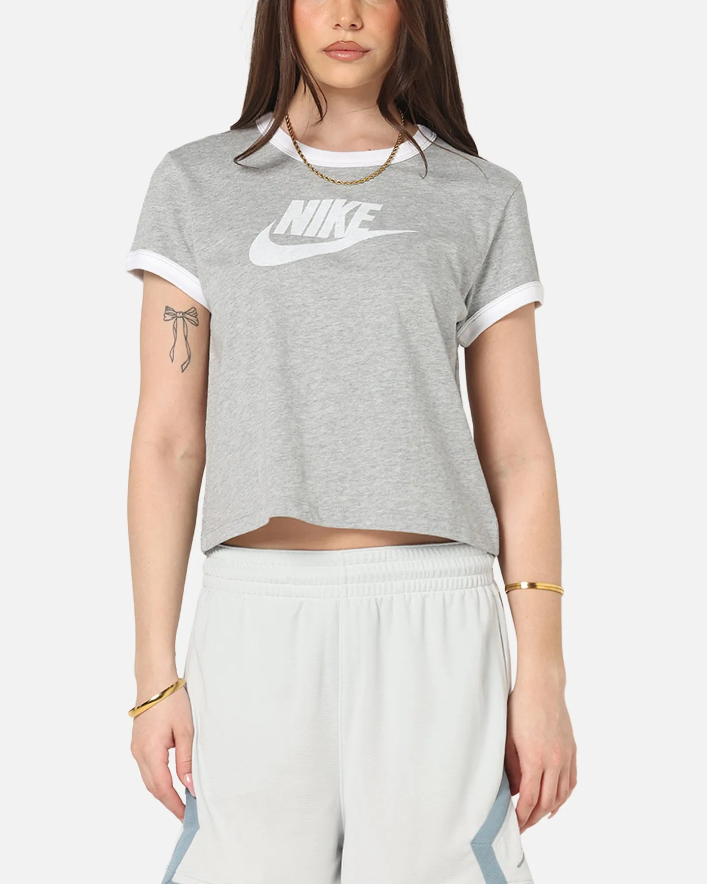 Travel Comfort Nike Women's Sportswear Graphic Ringer T-Shirt Dark Grey Heather