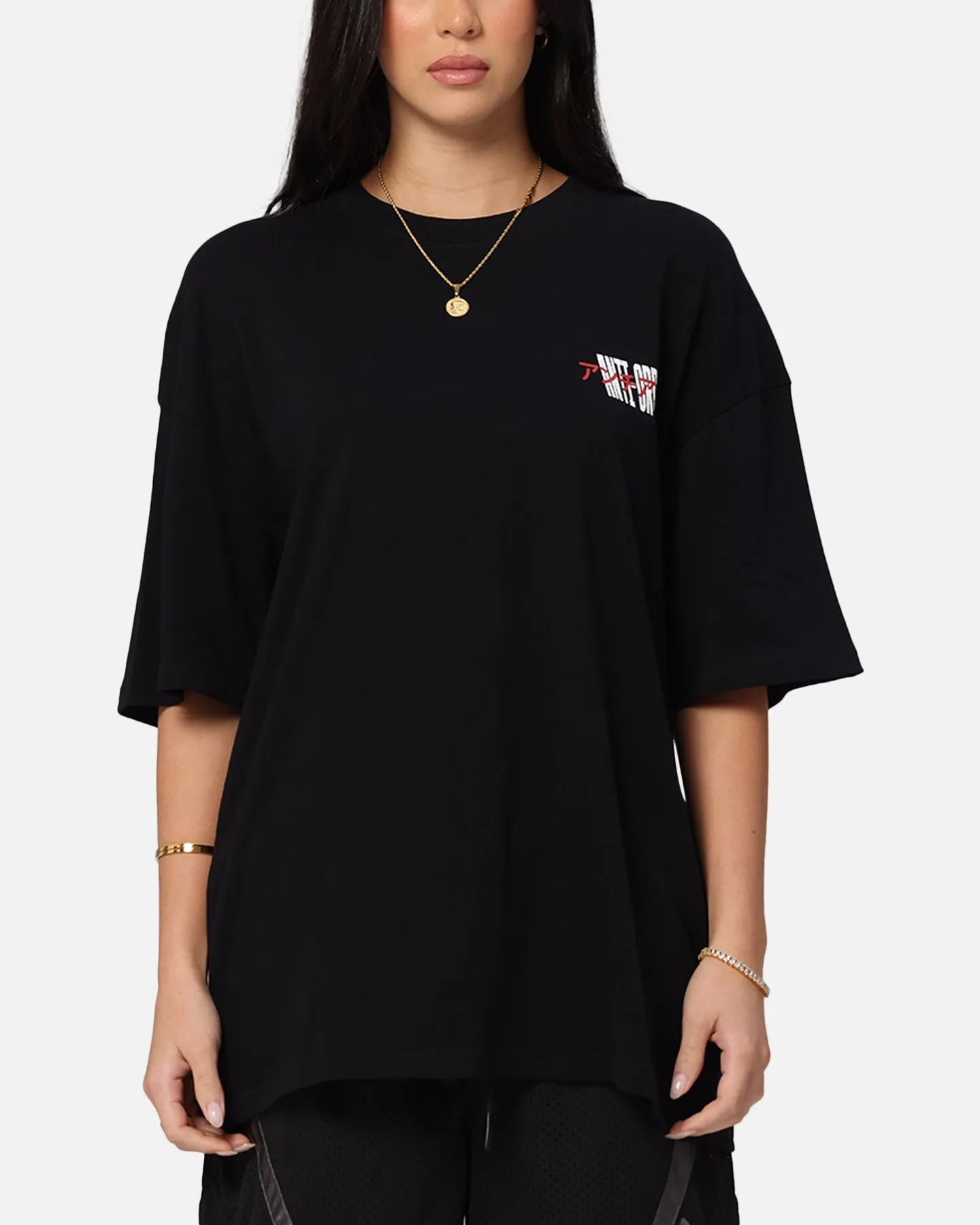 Wrinkle Resistant Texture The Anti Order Junya Drop Shoulder T-Shirt Black