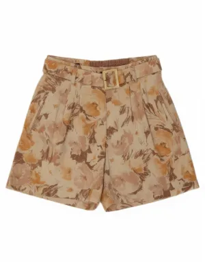 VINTAGE Womens Chino Shorts Small W28  Beige Floral tie-dye look No Cling