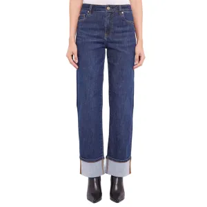 Office Wear Modern Easy Wearing Gaud?? pantalone jeans da donna con risvolto 421BD26003 blu