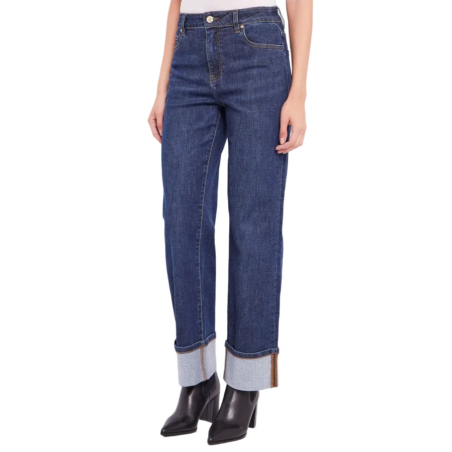 Gaud?? pantalone jeans da donna con risvolto 421BD26003 blu Perfect Basic Weekend Wear