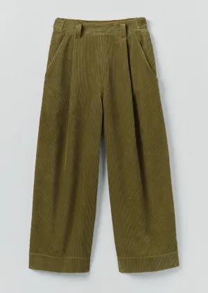 ReinforcedHemline premium fabric Organic Cord Pleat Front Pants | Antique Olive
