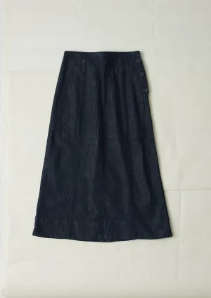 Patch Pocket Organic Indigo Denim Skirt | Indigo Graceful Look