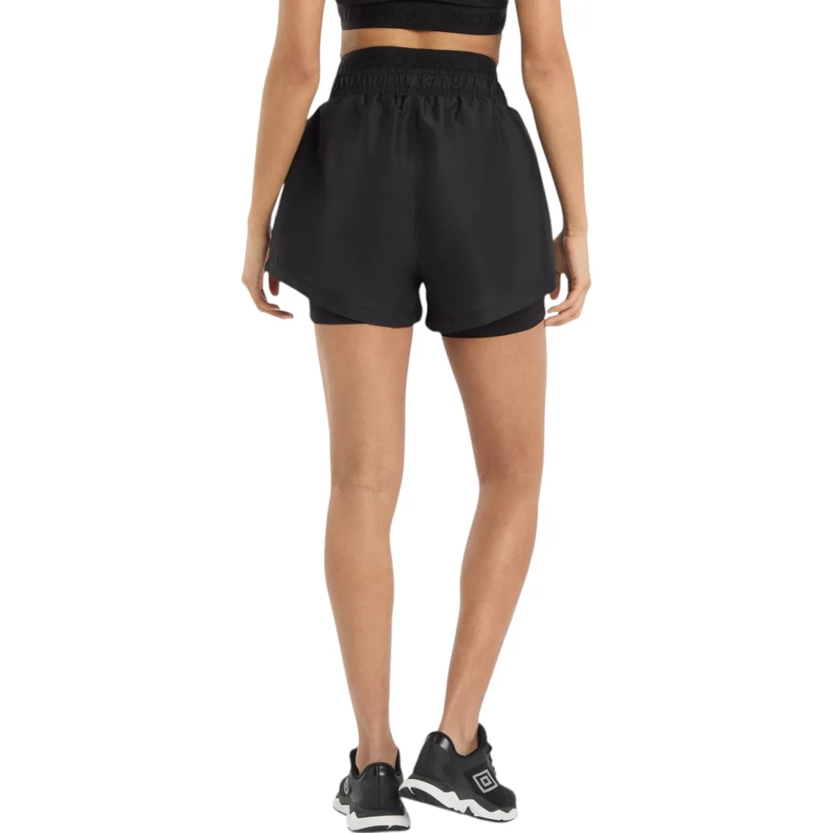 Umbro Pro Training Womens Lightweight Hybrid Workout Short embroidery details