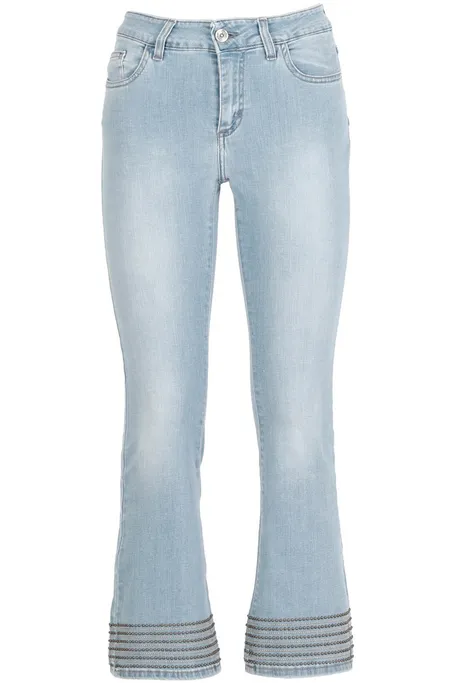 Caf??Noir Pantalone Denim Cropped Flare con Borchiette C7JJ0056 blu chiaro Clean Shape
