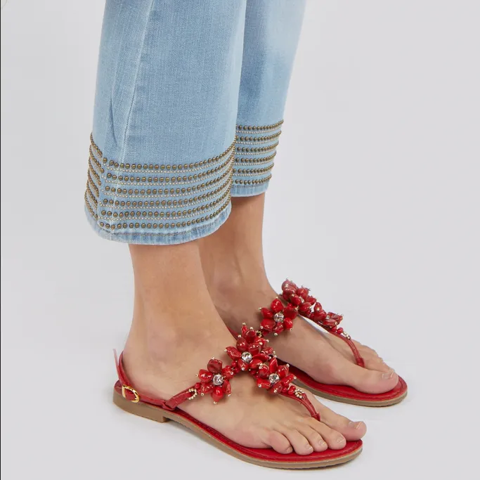Caf??Noir Pantalone Denim Cropped Flare con Borchiette C7JJ0056 blu chiaro Thermal Regulating Fabric Street Fashion Parent Style