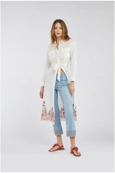 Caf??Noir Pantalone Denim Cropped Flare con Borchiette C7JJ0056 blu chiaro Reliable Layer