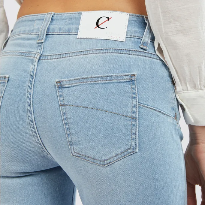 Work Meeting Relaxed Style Caf??Noir Pantalone Denim Cropped Flare con Borchiette C7JJ0056 blu chiaro