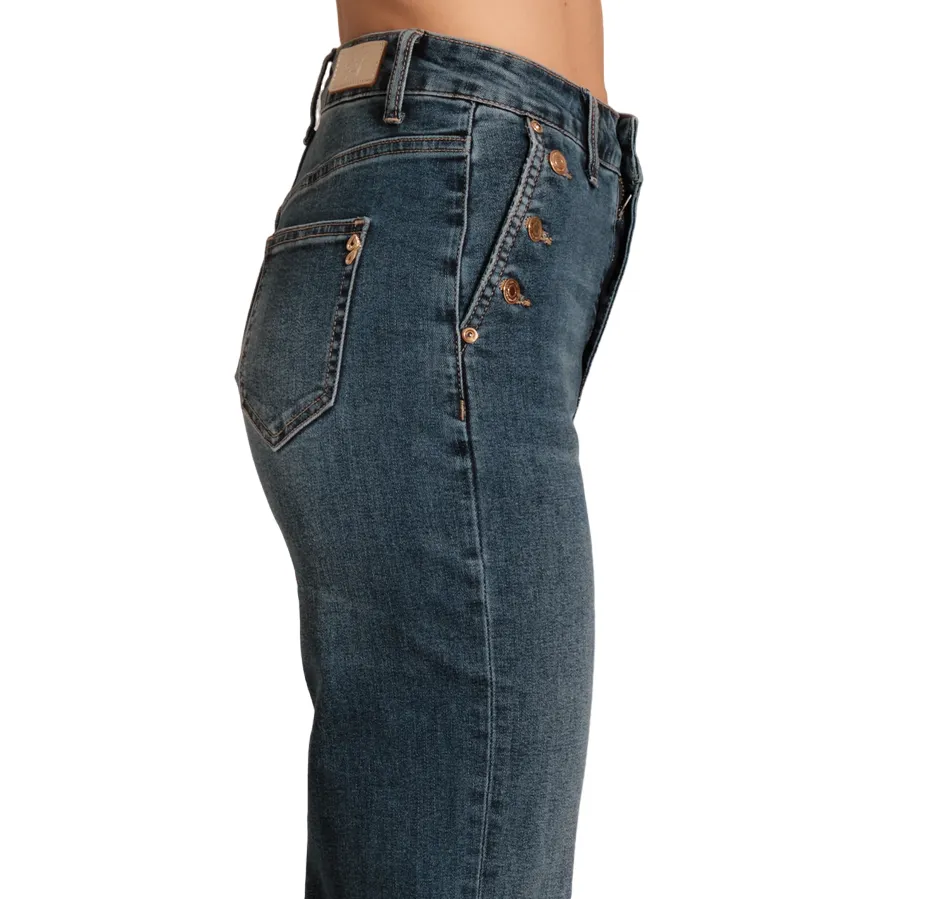 Griffai pantalone jeans Flare a palazzo da donna con bottoni alle tasche DGP4766 blu medio Modern Attire Neutral Loose