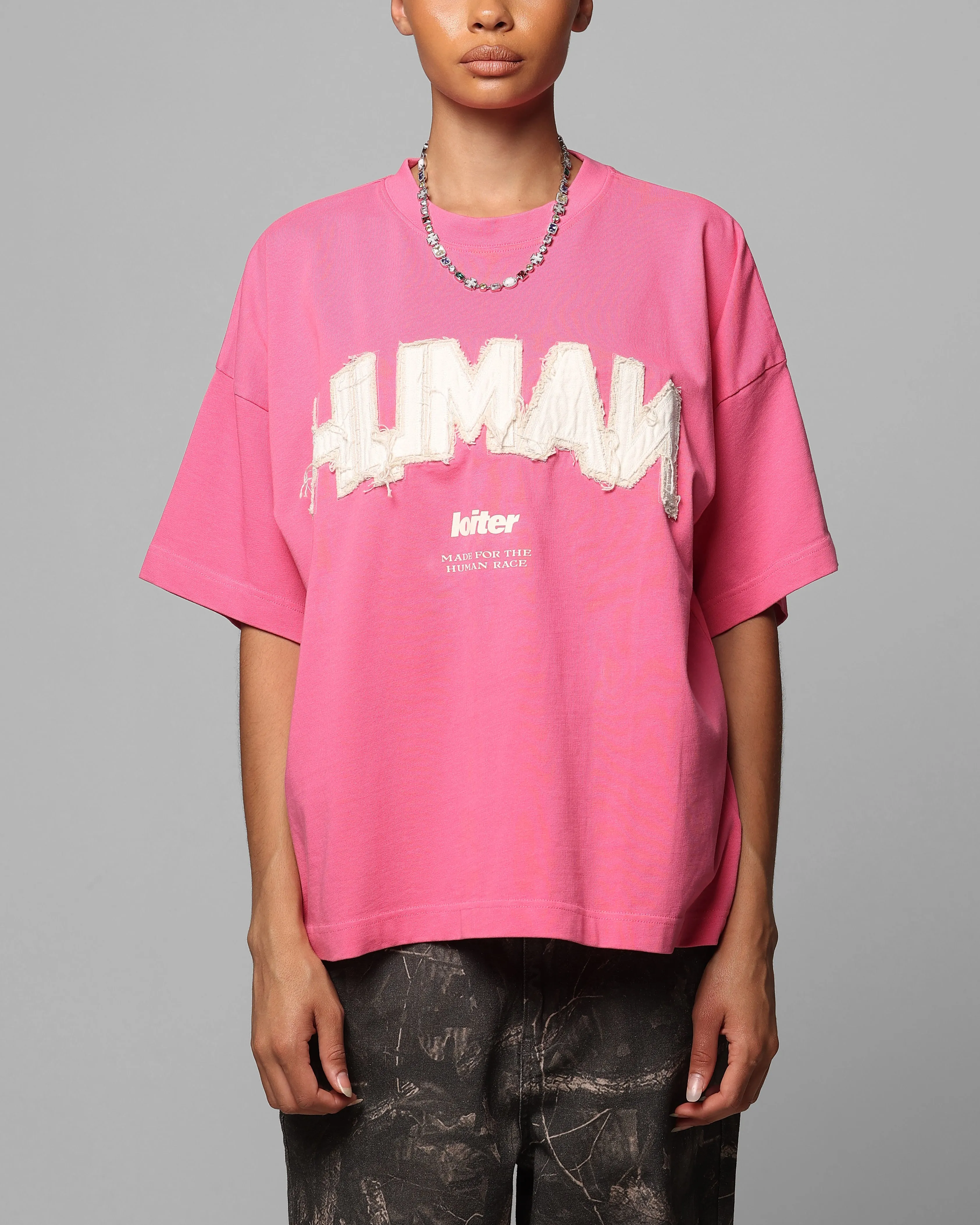 Loiter Human Box T-Shirt Pink Geometric Pattern Fashion-Forward Fit