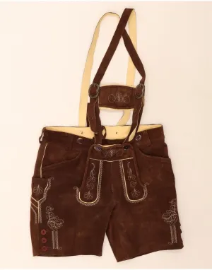 VINTAGE Womens Trachten Suede Dungarees Shorts W36 XL Brown Paisley Daily Use TearResistantBuild