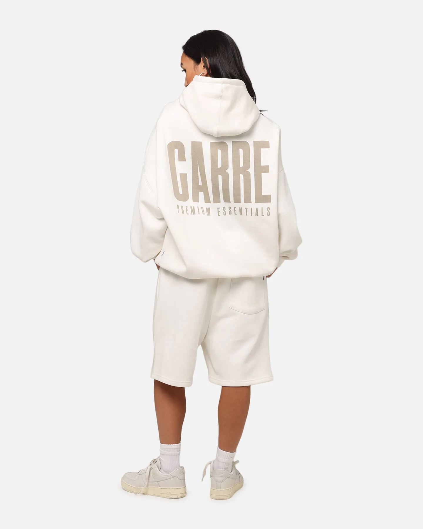 Floral Motif Carre Premium Essentials Hoodie Cream