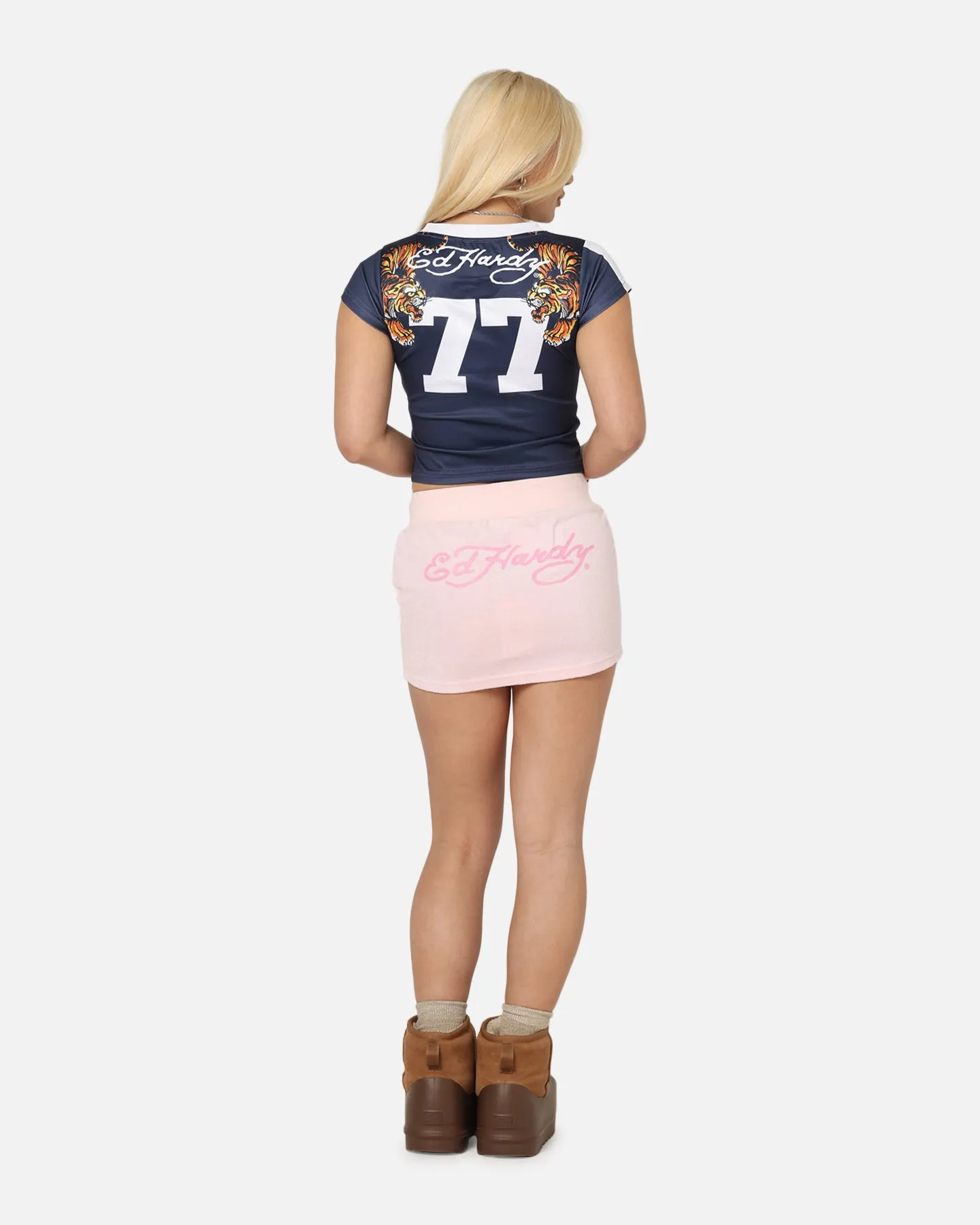 Trendy Design AntiBacterialTreatment Ed Hardy Women's Football Baby T-Shirt Navy/White