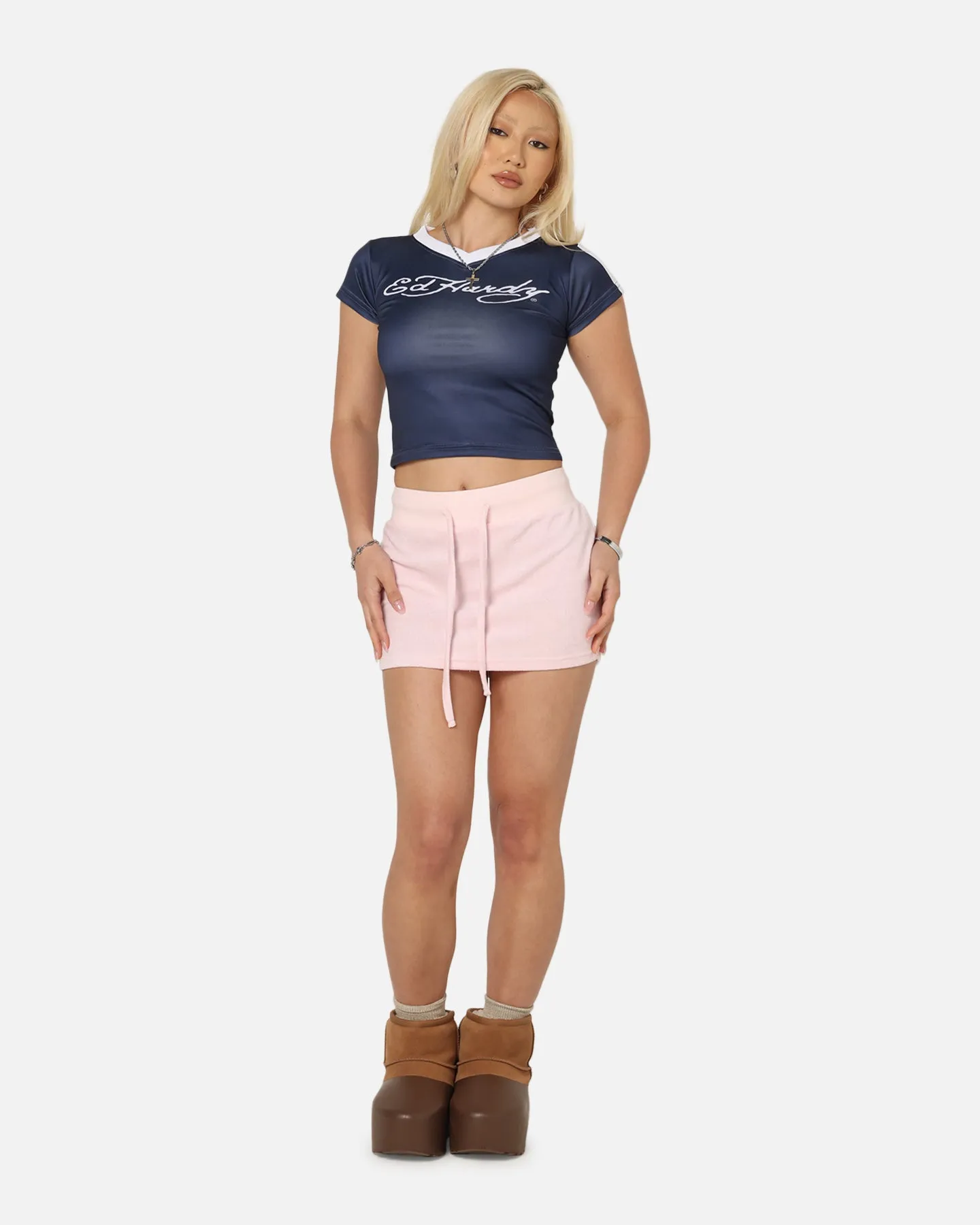 Everyday Top Ed Hardy Women's Football Baby T-Shirt Navy/White