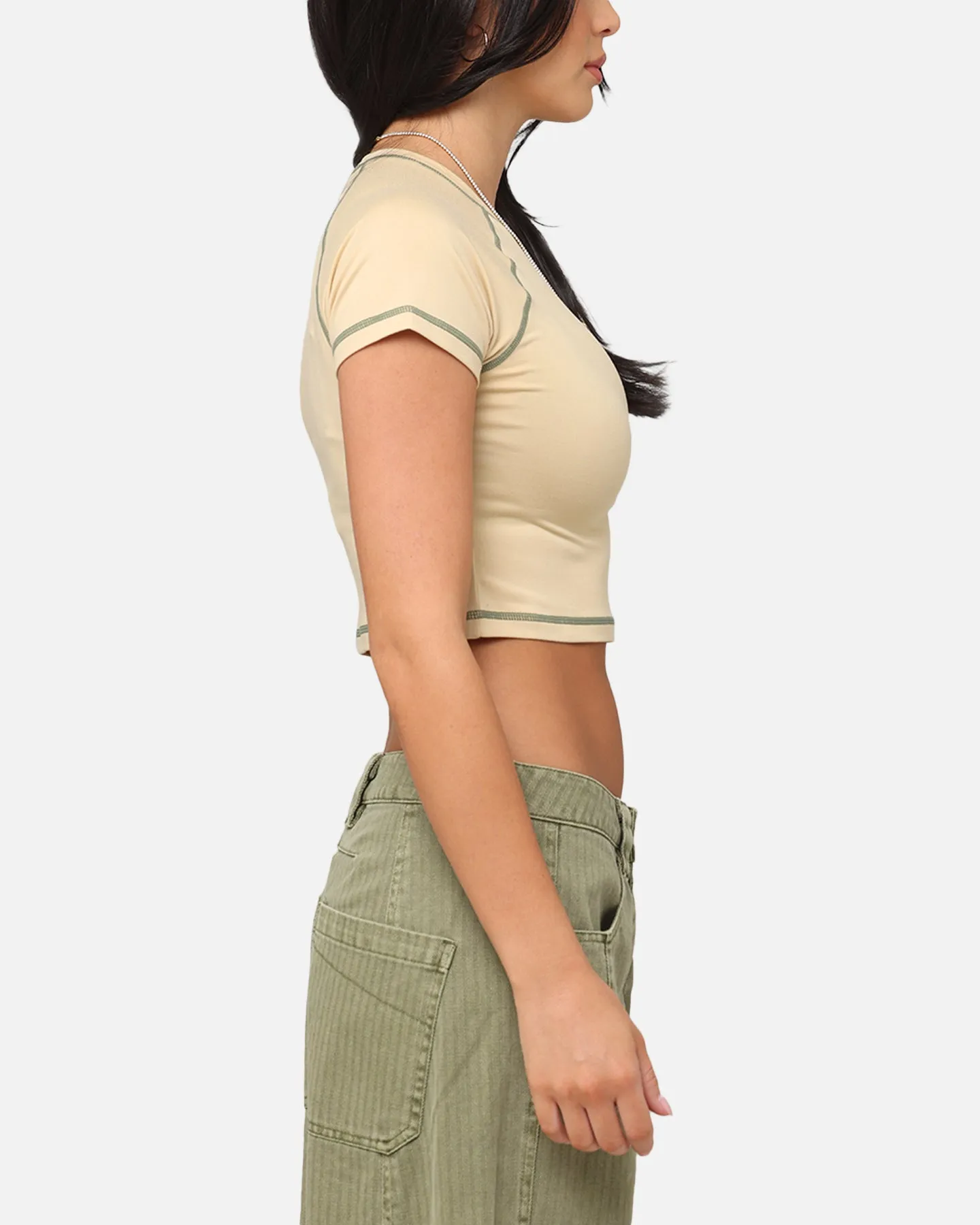Durable Collar Construction XXIII Women's Boiler Room Crop T-Shirt Tan