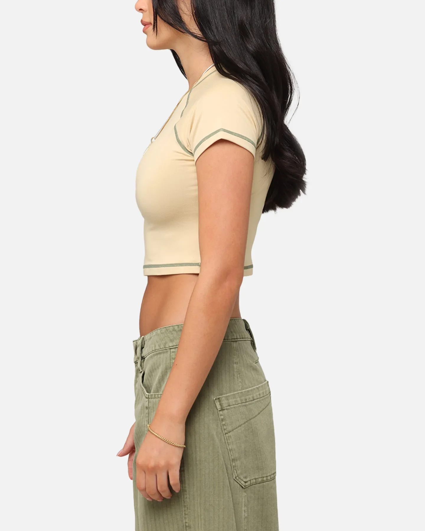 XXIII Women's Boiler Room Crop T-Shirt Tan Fashion Fit