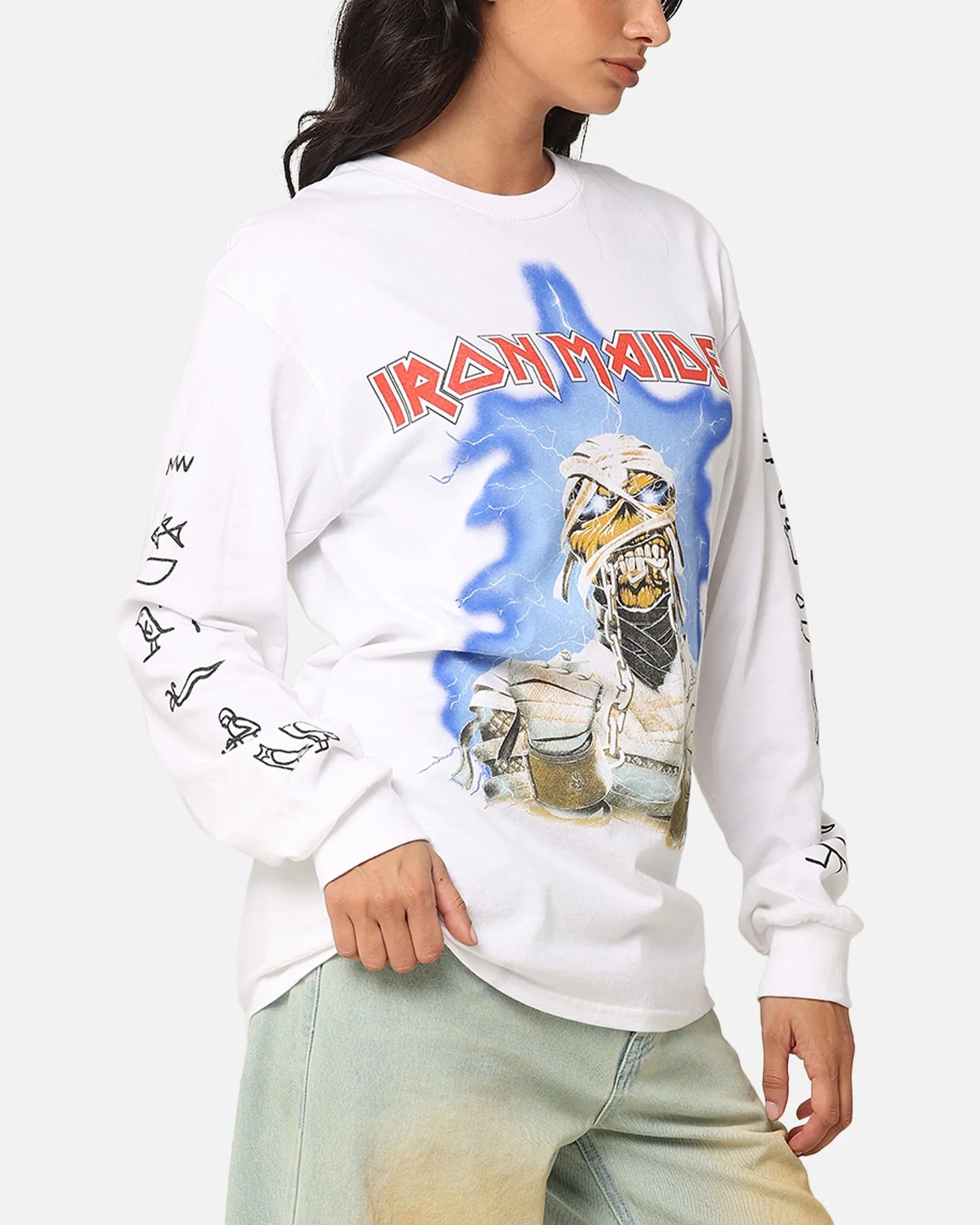 Layered Neckline Comfortable Casual Iron Maiden World Slavery Tour Long Sleeve T-Shirt White
