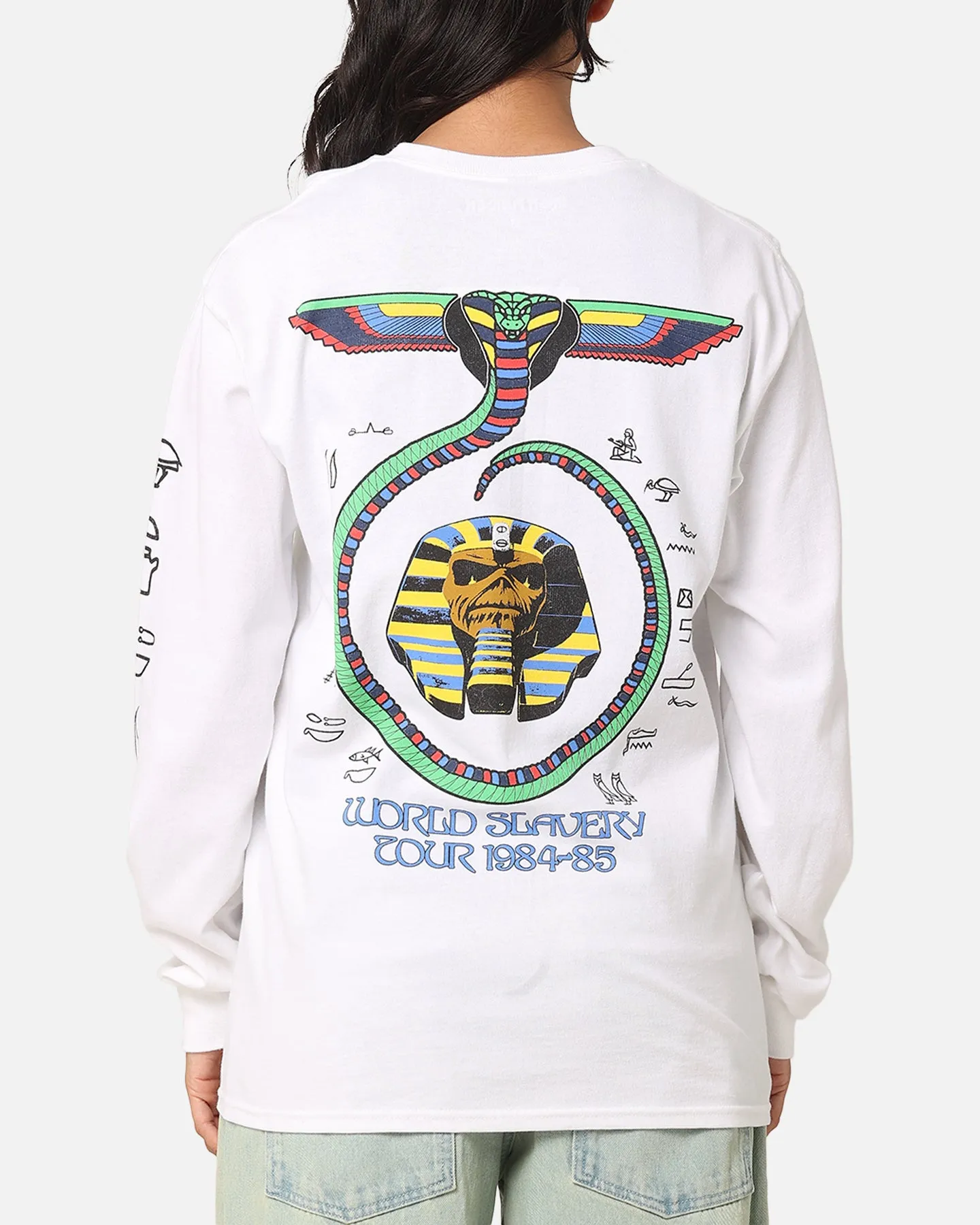 Unique Design Fashion Ready Iron Maiden World Slavery Tour Long Sleeve T-Shirt White