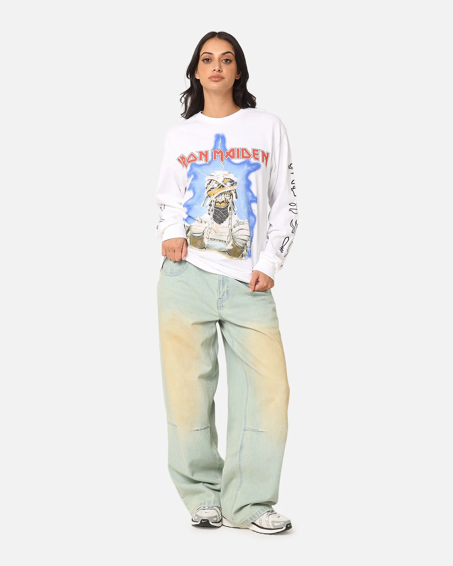 Iron Maiden World Slavery Tour Long Sleeve T-Shirt White Comfortable Layering Low Impact Dye
