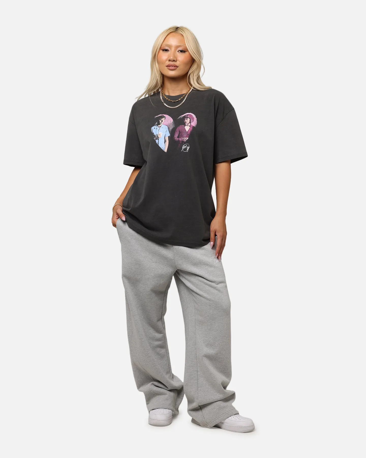 American Thrift X Scott Pilgrim Ramona & Scott Heavy T-Shirt Black Wash Fade Resistant Print