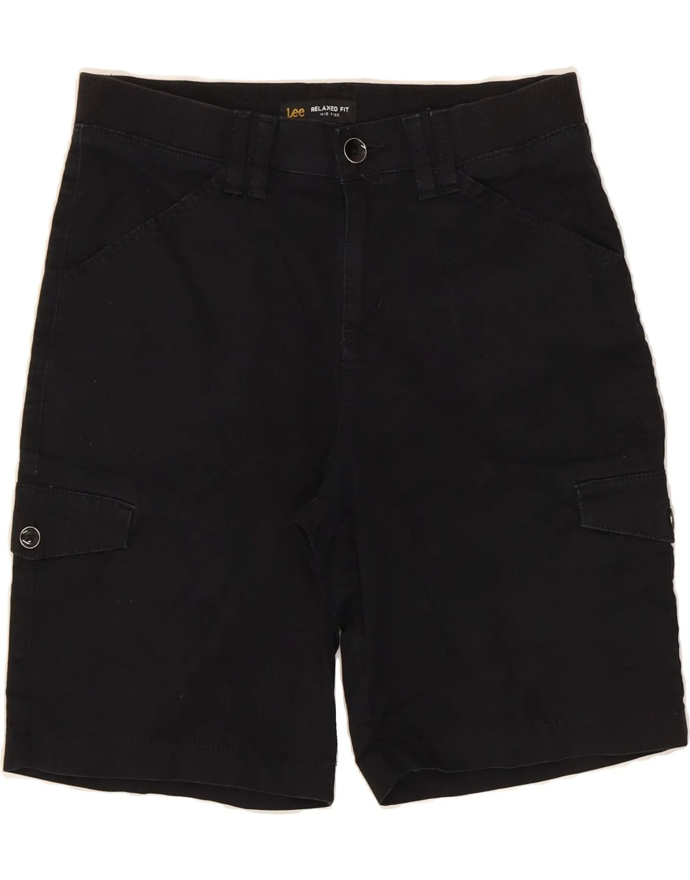 Lightweight Comfort Seamless Waistband LEE Womens Mid Rise Relaxed Fit Cargo Shorts US 4 Small W28  Black Cotton