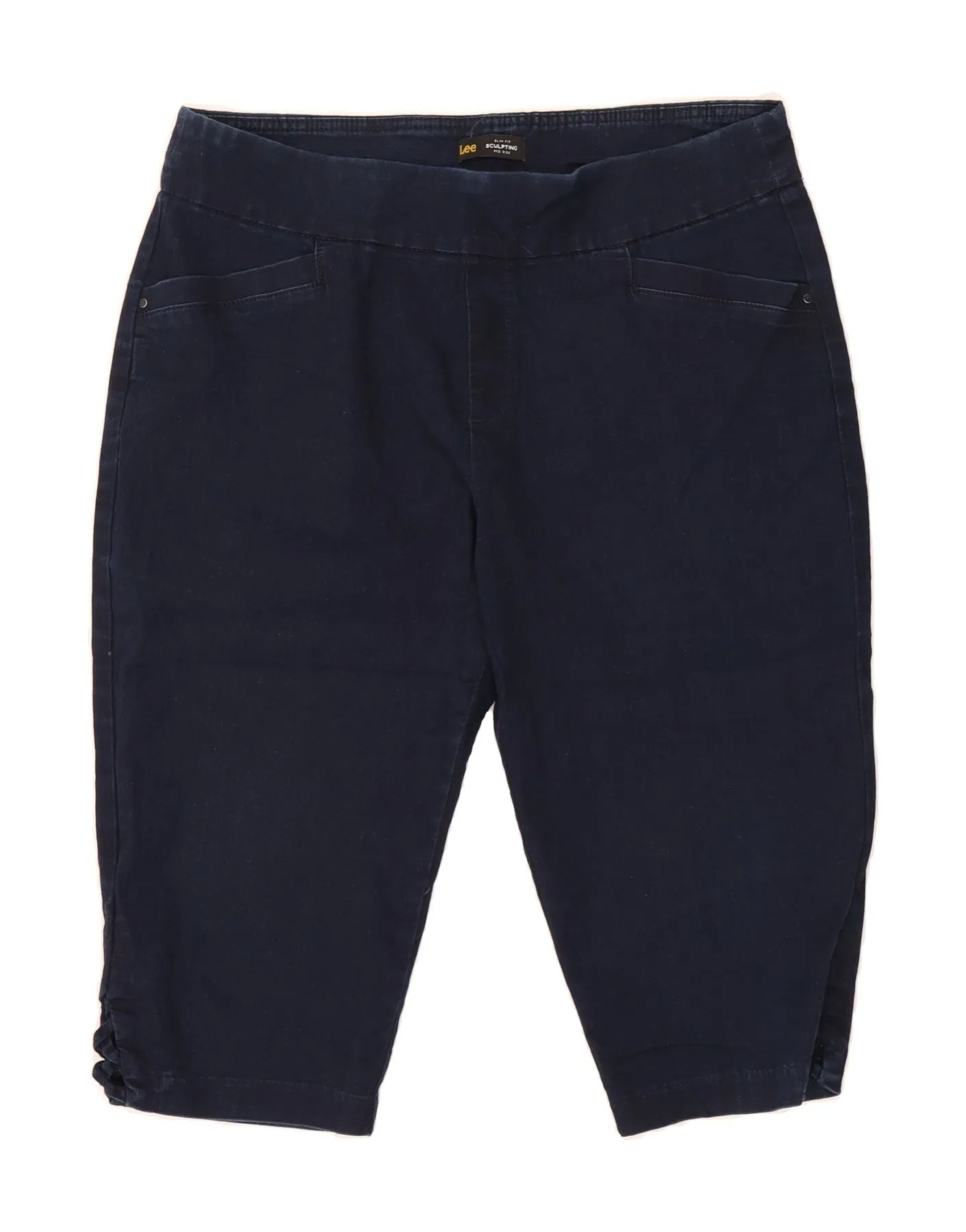 LEE Womens Sculpting Mid Rise Denim Shorts US 14 XL W38 Navy Blue Cotton Stylish Shorts Anti Sag Technology