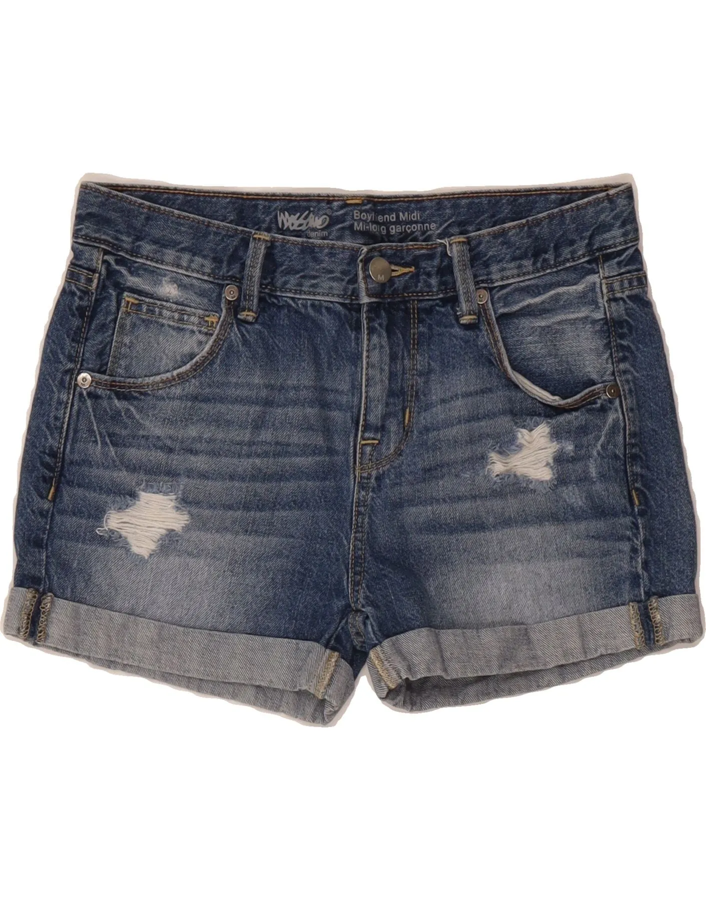 MOSSIMO Womens Boyfriend Distressed Denim Shorts US 00 2XS W30 Blue Soft Finish
