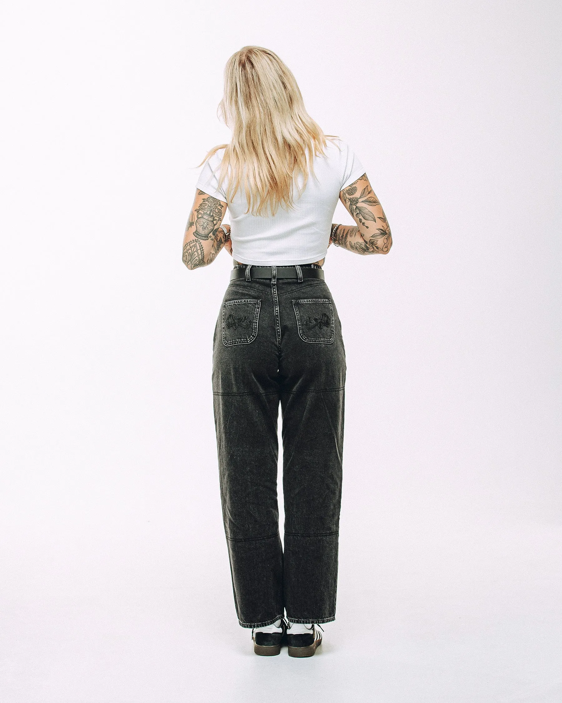 Flat Lock Stitching BreathableLining Rosa High Waisted Jean - Washed Black