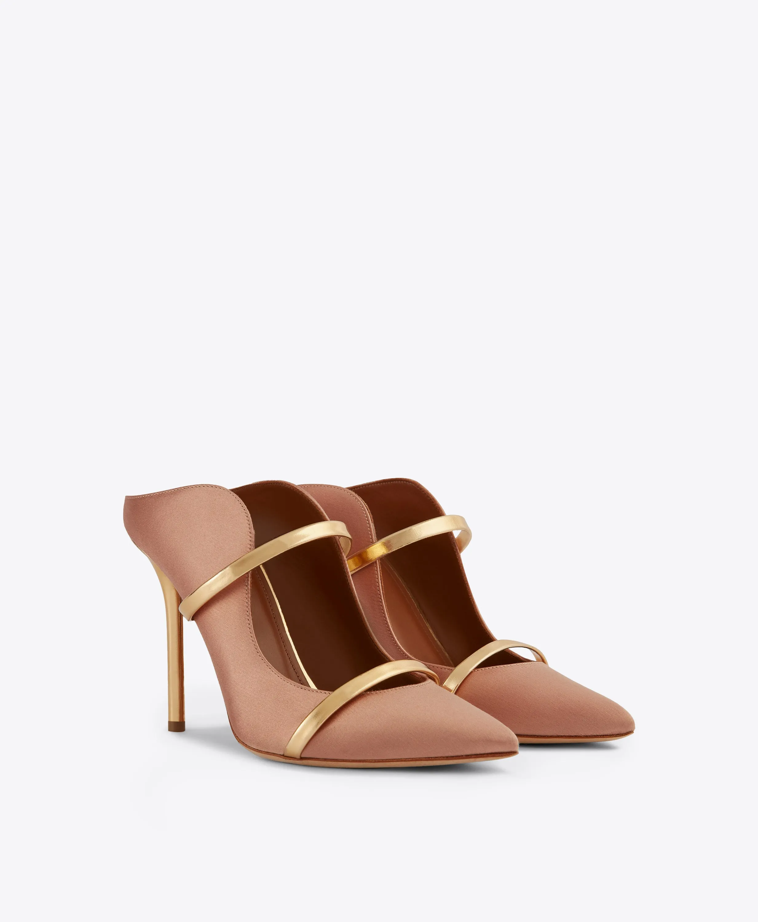 Maureen 100 Blush & Gold Satin Mules Embroidered