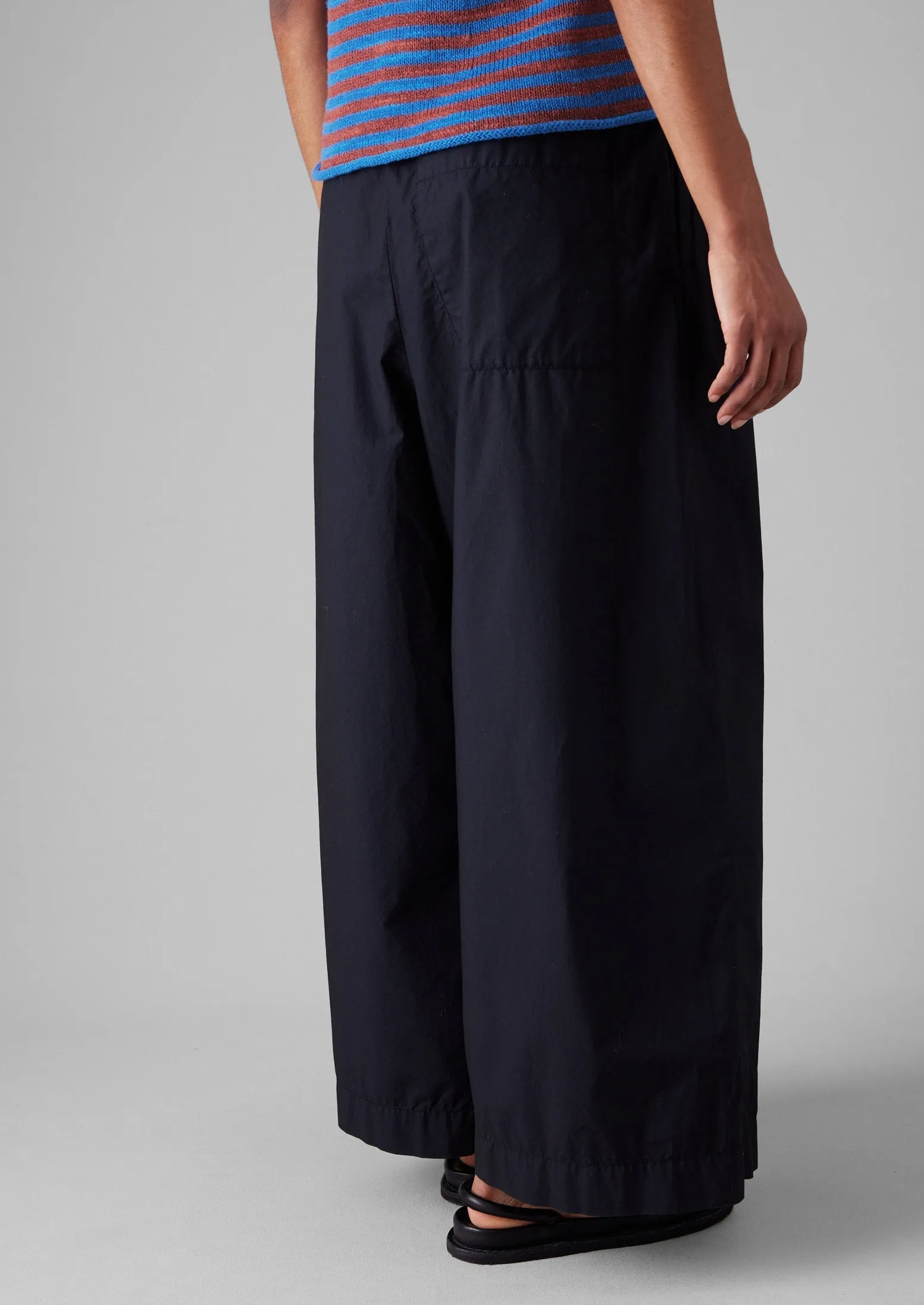 Durable Material Relaxed Style Pleated Cotton Poplin Pull On Pants | Ink