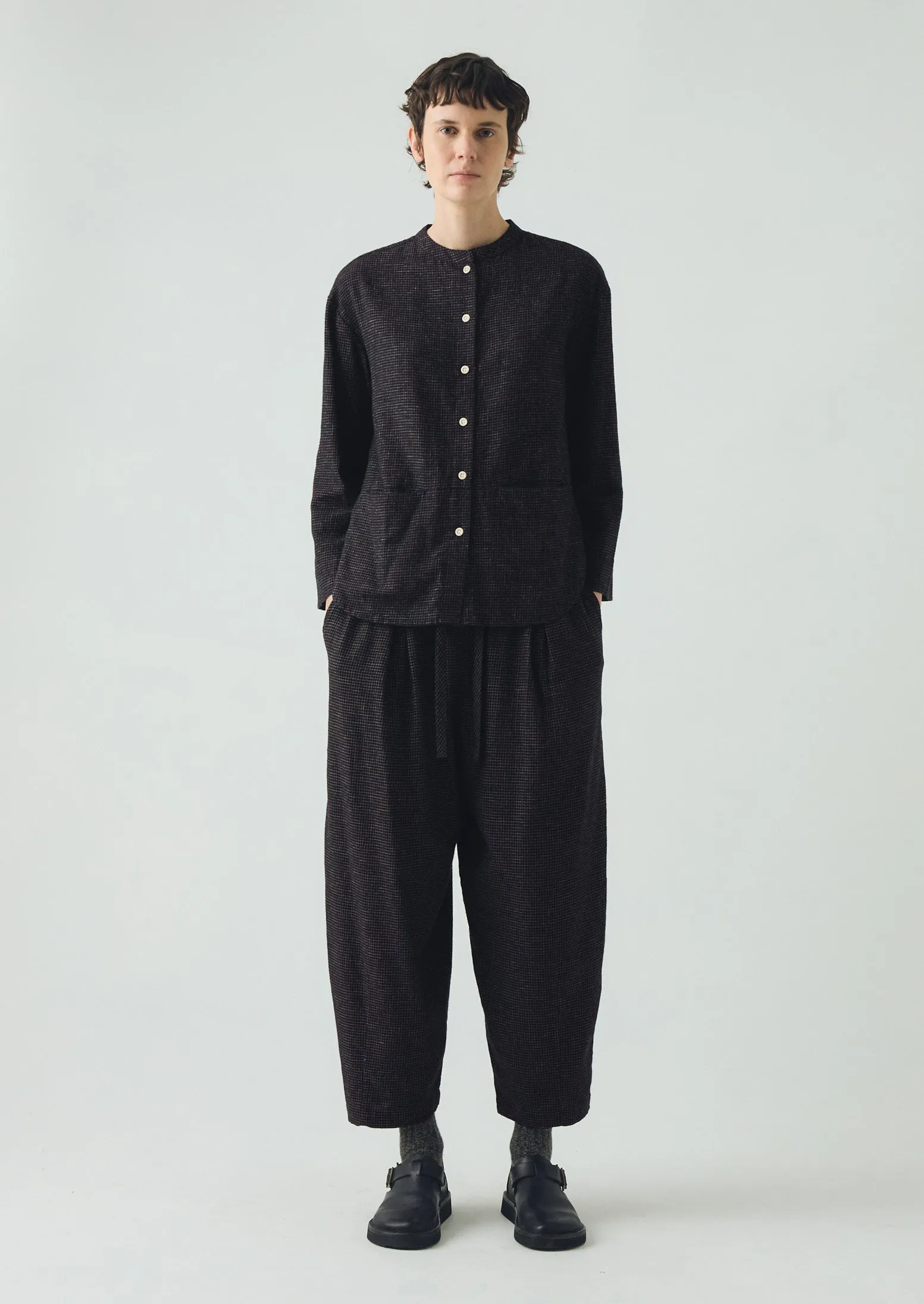 Smart Motion Minako Check Cotton Cashmere Pants | Black/Ecru