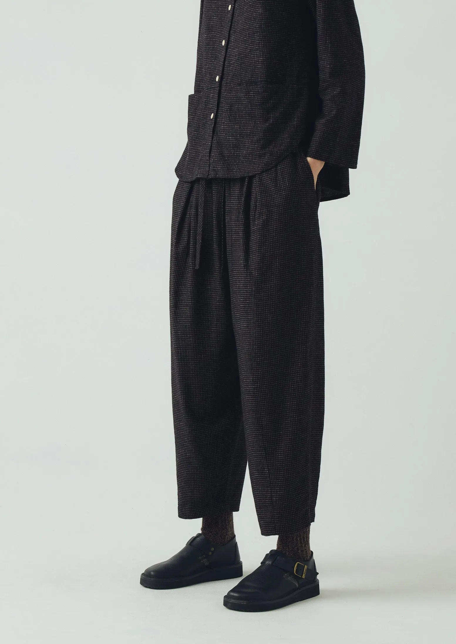 Slim Wear Design Seamless Wear Minako Check Cotton Cashmere Pants | Black/Ecru