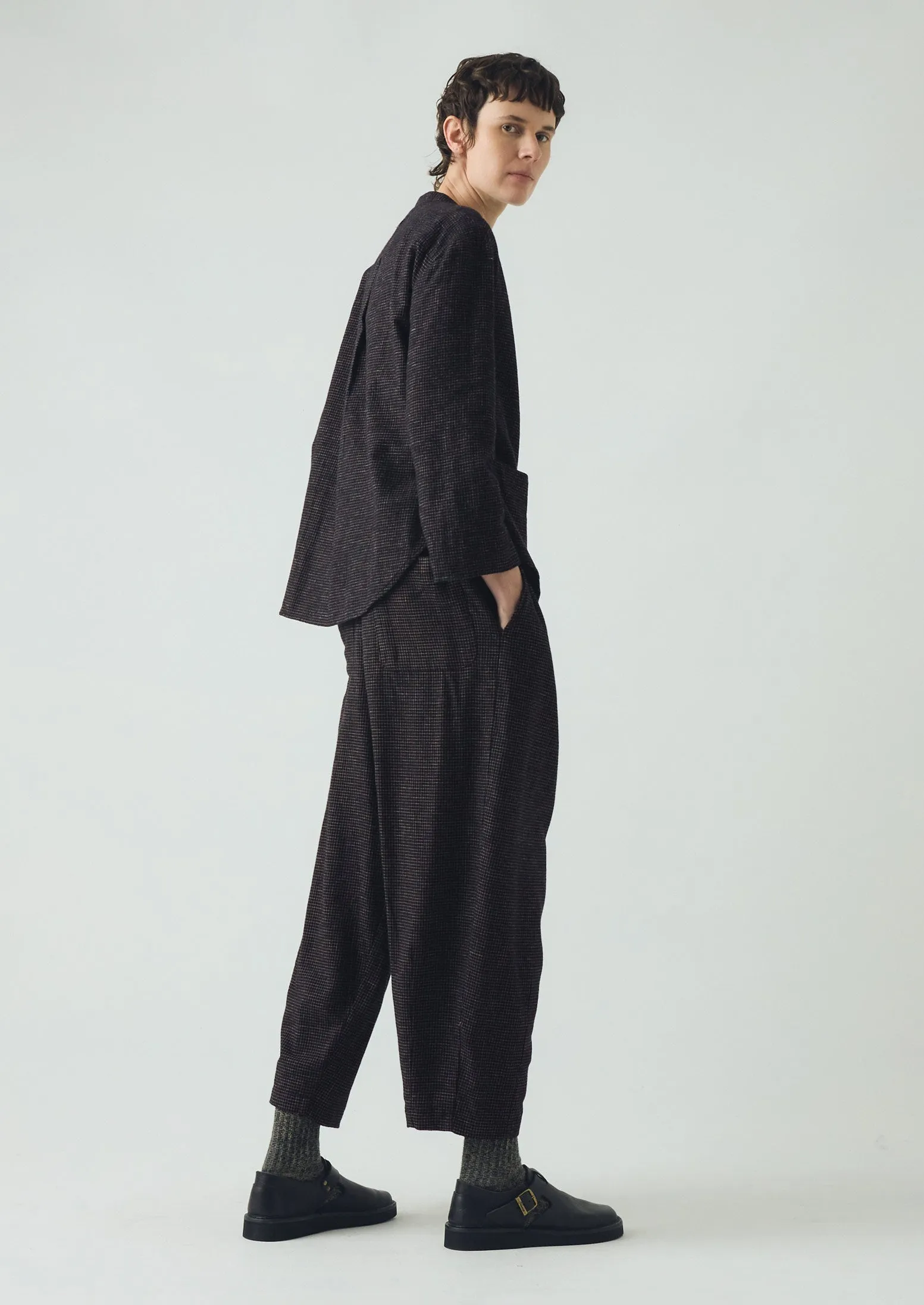Minako Check Cotton Cashmere Pants | Black/Ecru Freedom Fit Light Stretch