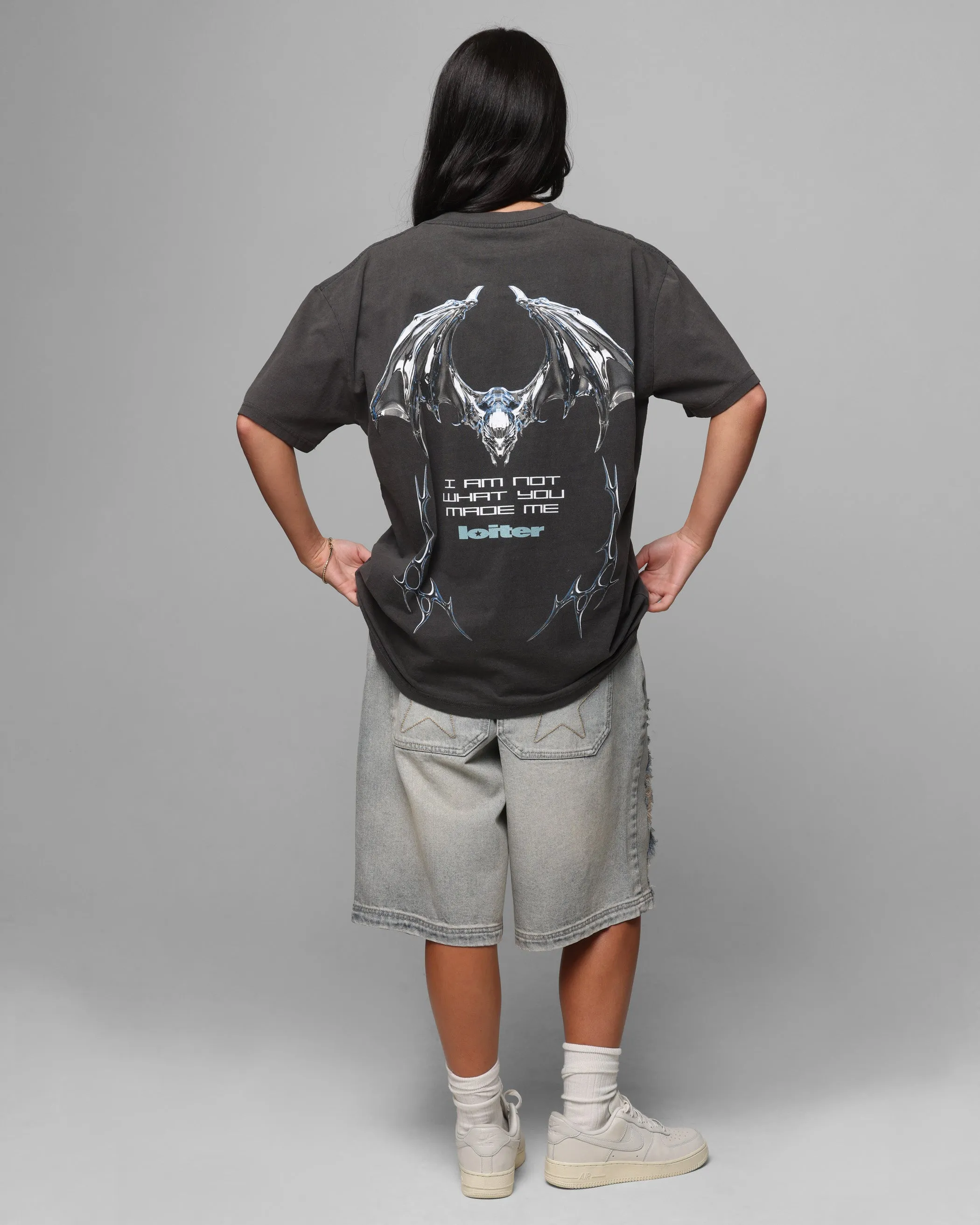 Loiter Chrome Deceiver T-Shirt Black Wash Wrinkle Resistant Texture