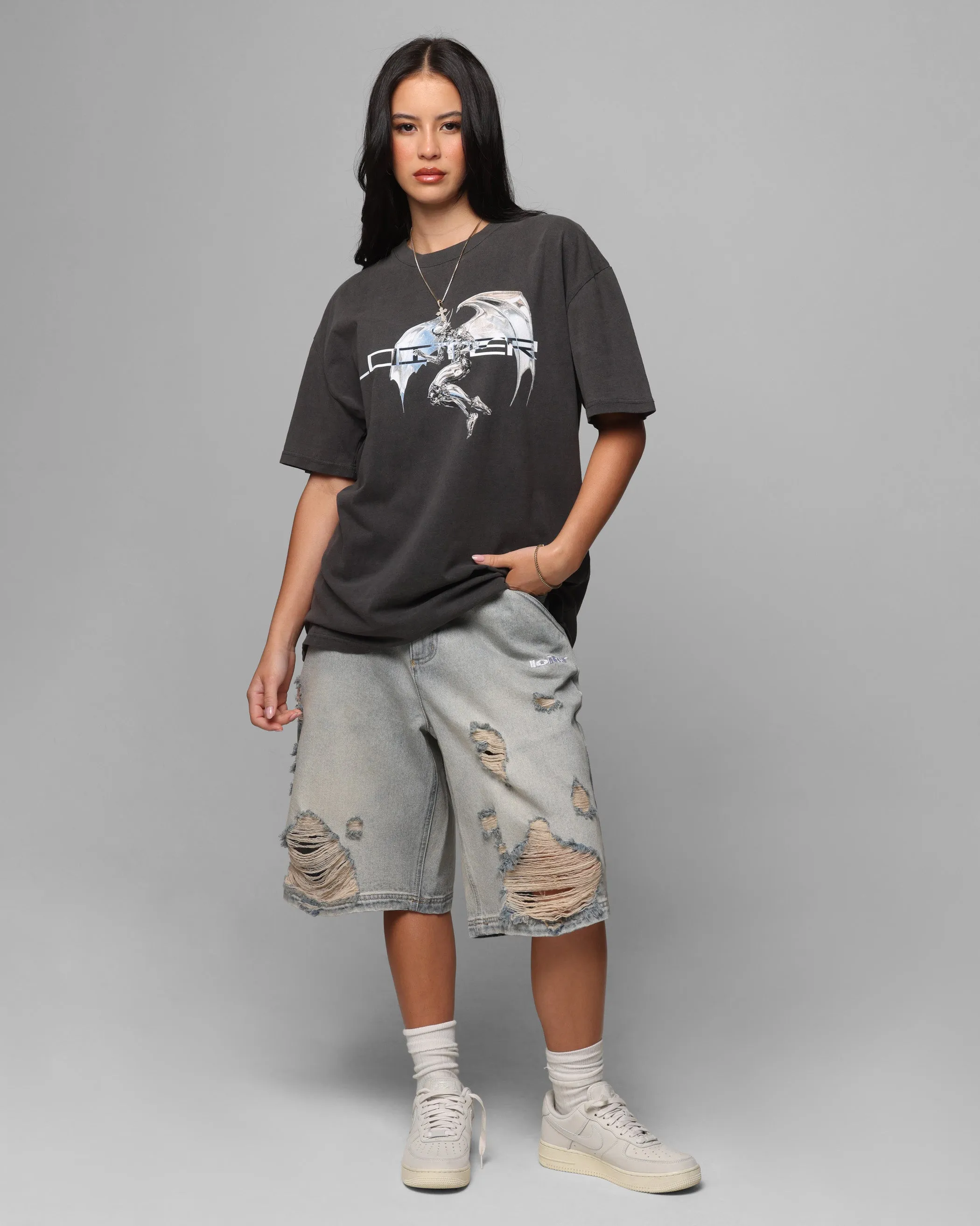 Loiter Chrome Deceiver T-Shirt Black Wash theater visit Athletic Comfort Wear