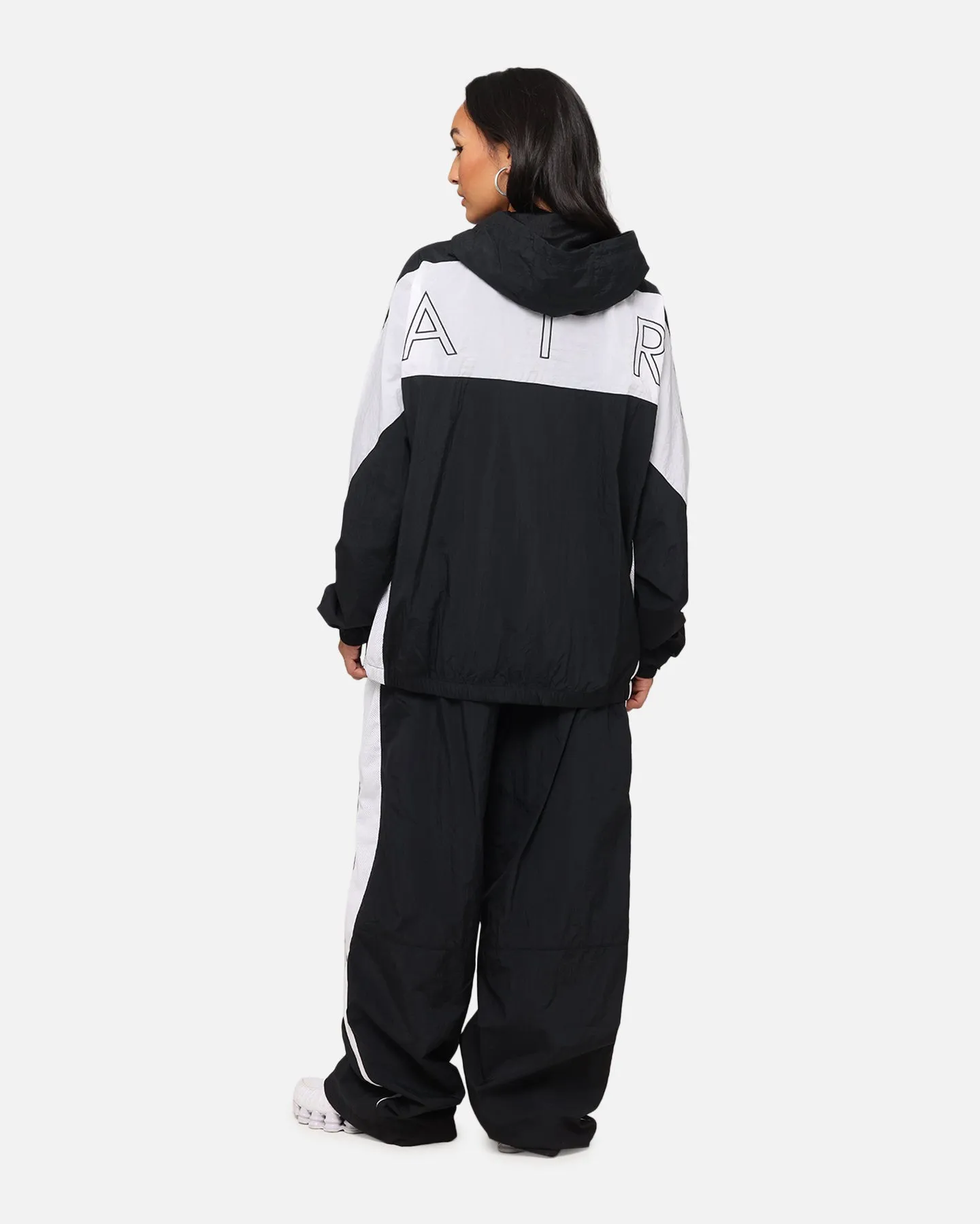 Detachable Collar Hooded Storage Compartment Nike Air Woven Jacket Black/White/White