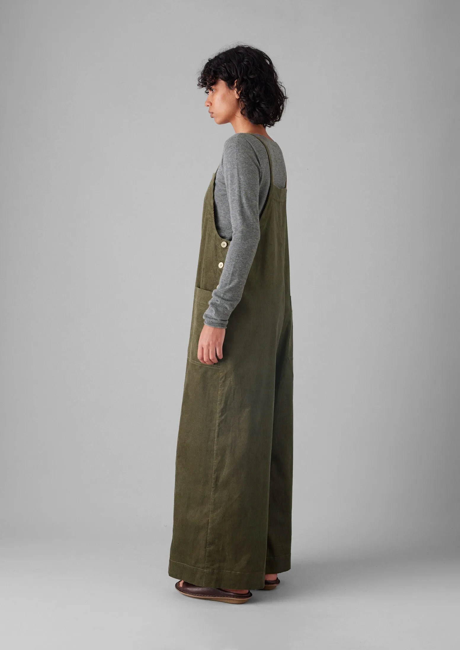 Double Stitched slim cut Organic Cord Pocket Jumpsuit | Pear