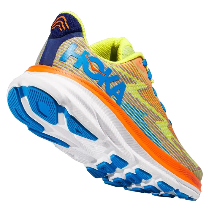 Contoured Heel Cup Mid-top Hoka One One scarpa da corsa da ragazzo Clifton 9 1131170/EPVO arancio-giallo-azzurro