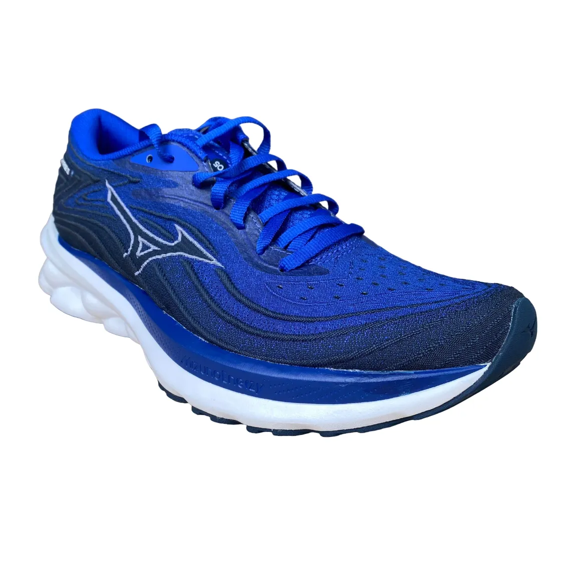 Mizuno scarpa da corsa da uomo Wave Skyrise 5 J1GC240903 azzurro blu bianco Rolling Motion Technology