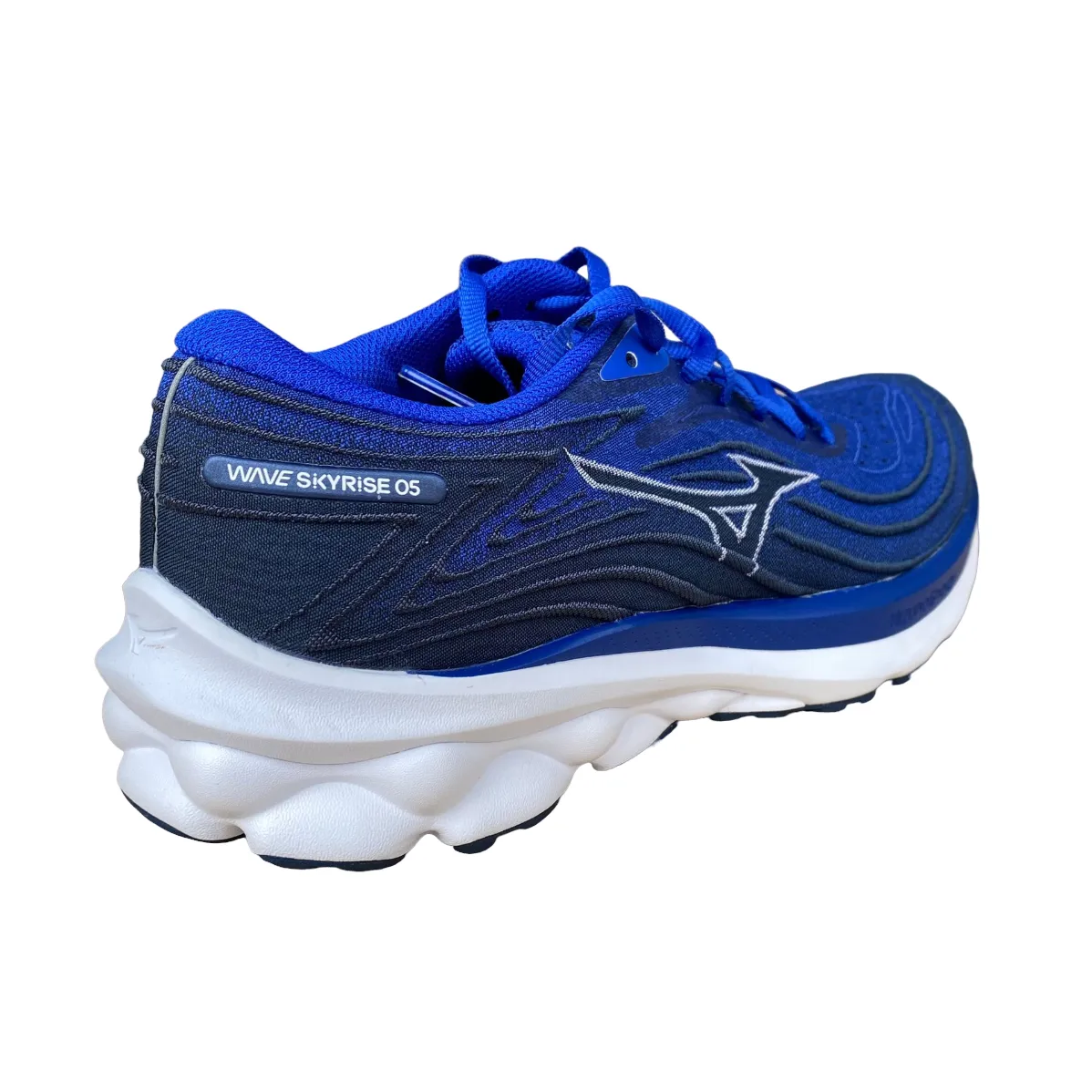 Dual Density Collar running in snow shoes Mizuno scarpa da corsa da uomo Wave Skyrise 5 J1GC240903 azzurro blu bianco