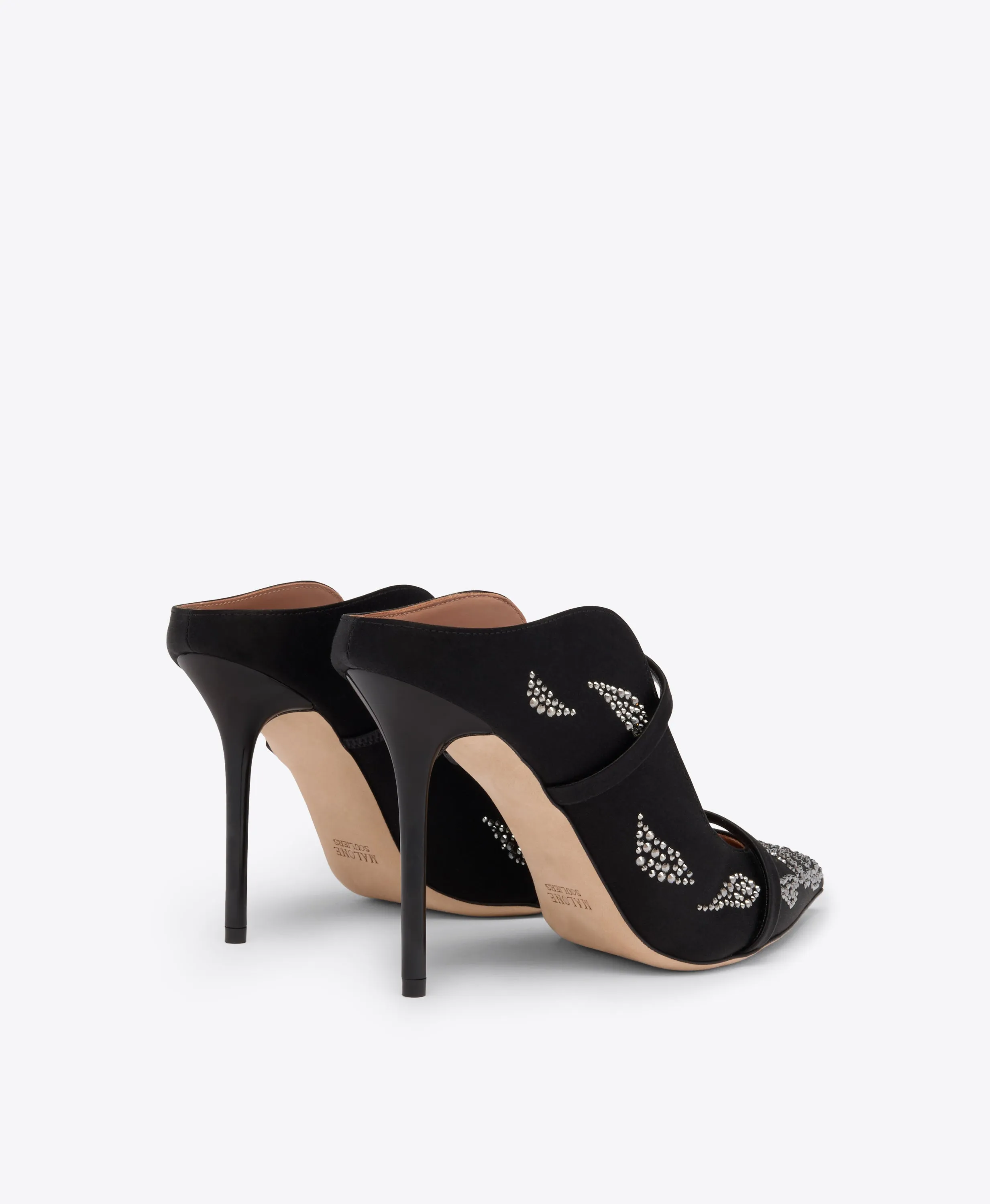 Sharp Look Maureen 100 Black Satin Rose Crystal Mules