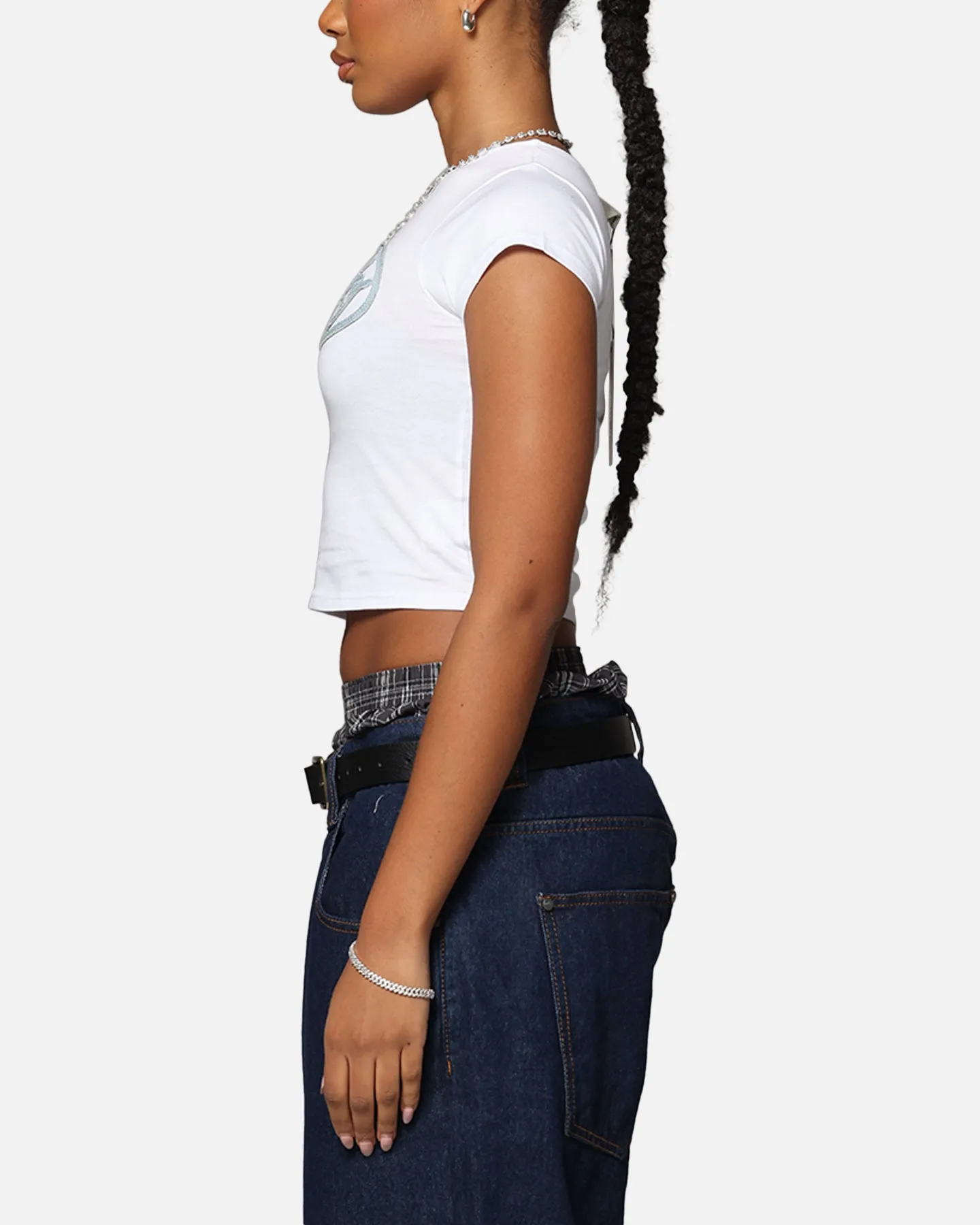 Ed Hardy Women's Distressed Logo Baby T-Shirt White Summer Casual