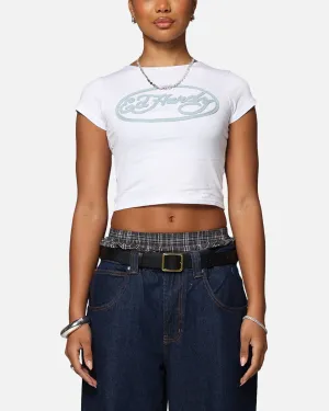 Ed Hardy Women's Distressed Logo Baby T-Shirt White All-Purpose Wear men's clothing